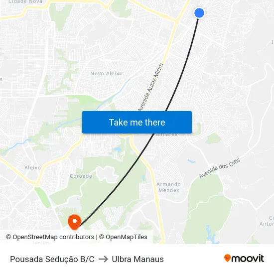 Pousada Sedução B/C to Ulbra Manaus map