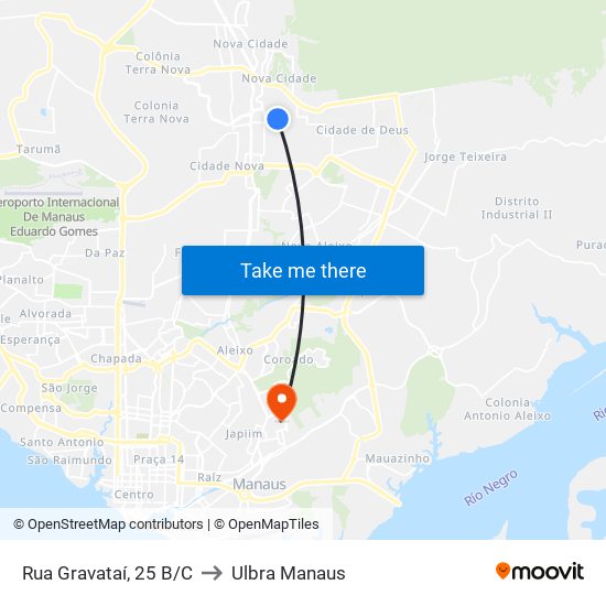 Rua Gravataí, 25 B/C to Ulbra Manaus map