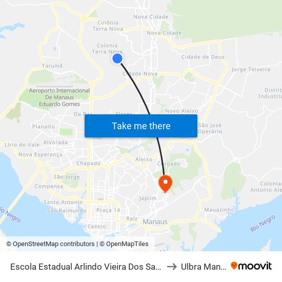 Escola Estadual Arlindo Vieira Dos Santos C/B to Ulbra Manaus map