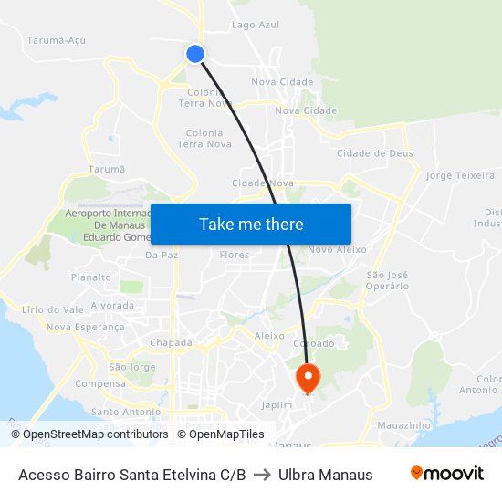 Acesso Bairro Santa Etelvina C/B to Ulbra Manaus map
