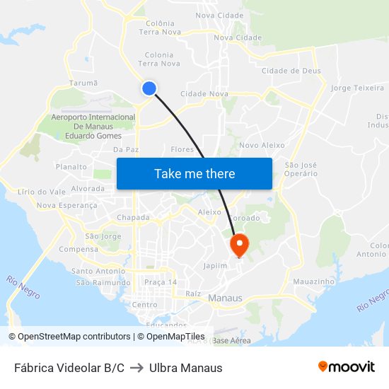Fábrica Videolar B/C to Ulbra Manaus map