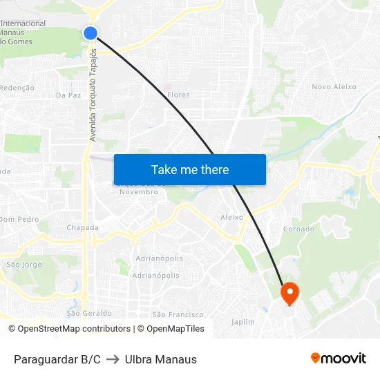 Paraguardar B/C to Ulbra Manaus map