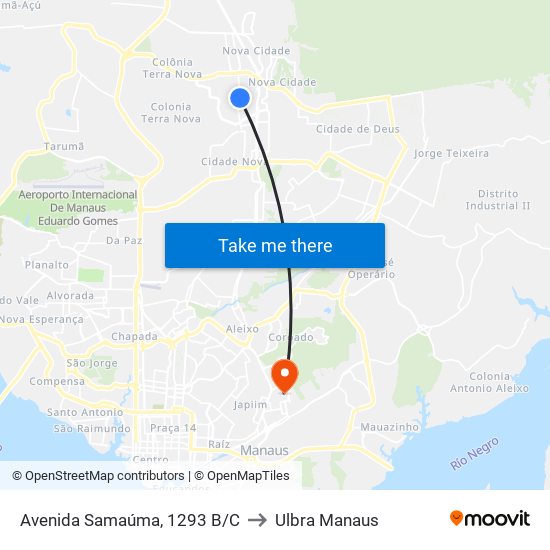 Avenida Samaúma, 1293 B/C to Ulbra Manaus map