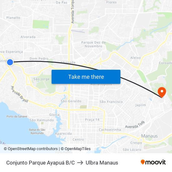 Conjunto Parque Ayapuá B/C to Ulbra Manaus map
