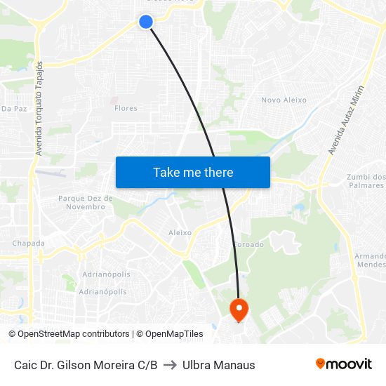 Caic Dr. Gilson Moreira C/B to Ulbra Manaus map