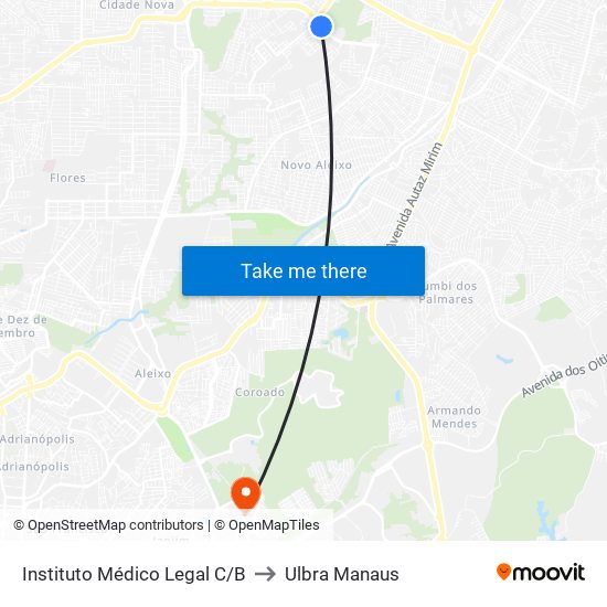 Instituto Médico Legal C/B to Ulbra Manaus map