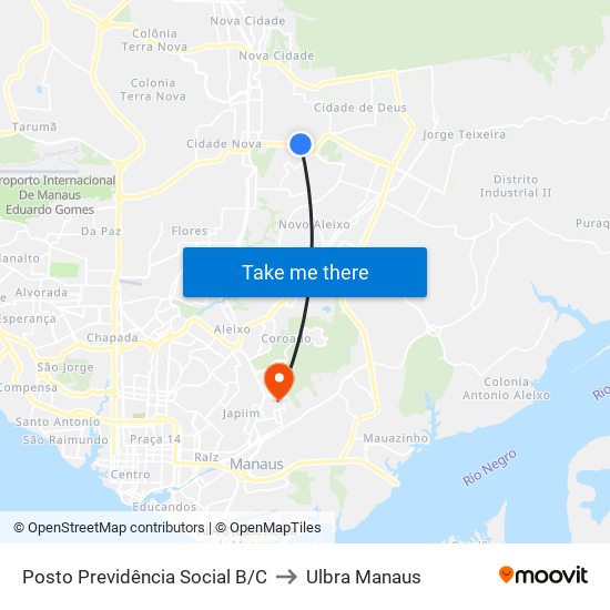 Posto Previdência Social B/C to Ulbra Manaus map