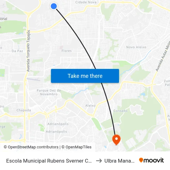 Escola Municipal Rubens Sverner C/B to Ulbra Manaus map