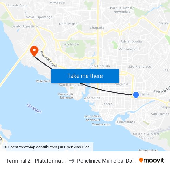 Terminal 2 - Plataforma B - ➑ Sentido Bairro to Policlínica Municipal Doutor Djalma Batista map