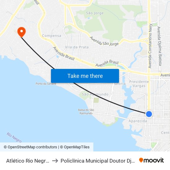 Atlético Rio Negro Clube to Policlínica Municipal Doutor Djalma Batista map
