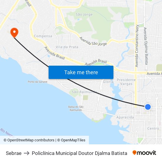 Sebrae to Policlínica Municipal Doutor Djalma Batista map