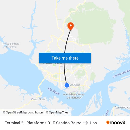 Terminal 2 - Plataforma B - ➏ Sentido Bairro to Ubs map