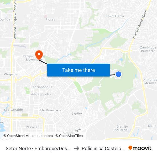 Setor Norte - Embarque/Desembarque to Policlínica Castelo Branco map