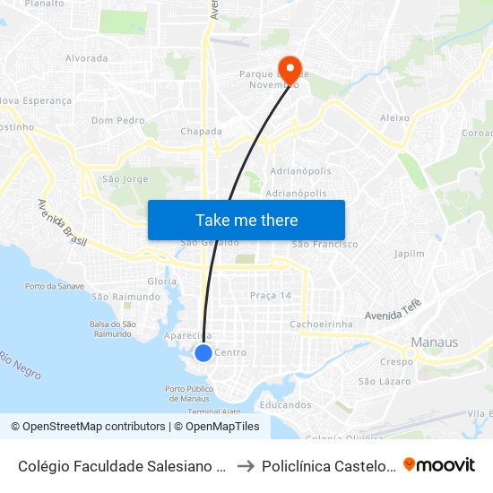 Colégio Faculdade Salesiano Dom Bosco to Policlínica Castelo Branco map