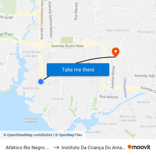 Atlético Rio Negro Clube to Instituto Da Criança Do Amazonas map
