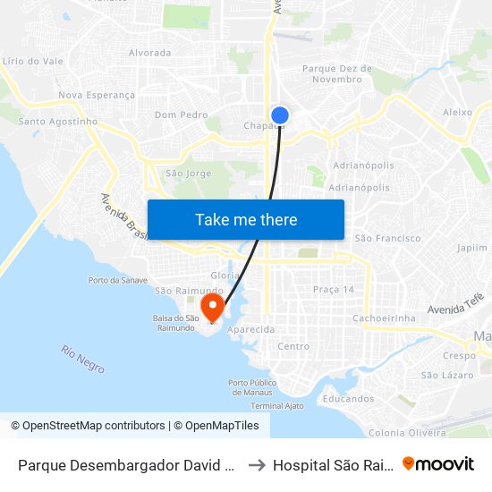 Parque Desembargador David Antônio C/B to Hospital São Raimundo map