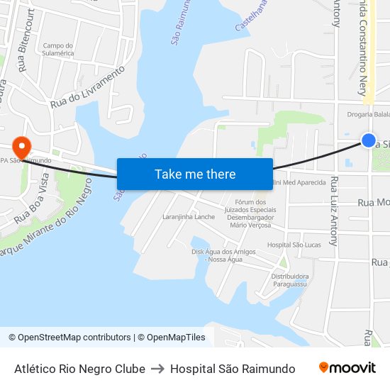 Atlético Rio Negro Clube to Hospital São Raimundo map