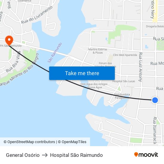 General Osório to Hospital São Raimundo map