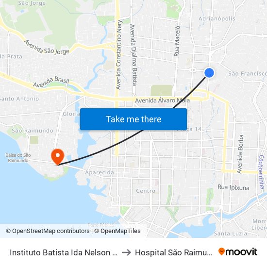 Instituto Batista Ida Nelson C/B to Hospital São Raimundo map