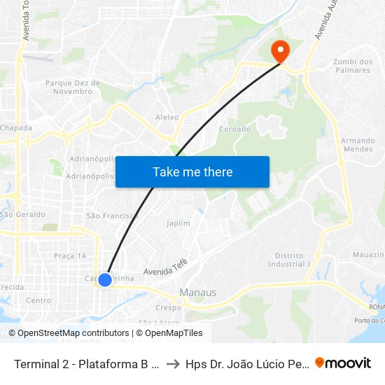 Terminal 2 - Plataforma B - ➐ Sentido Bairro to Hps Dr. João Lúcio Pereira Machado map