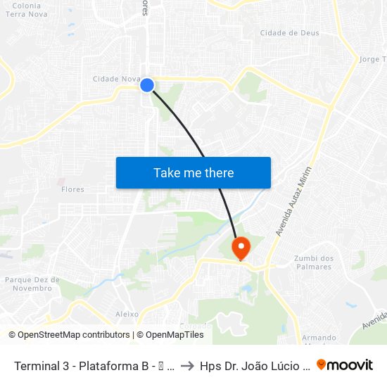 Terminal 3 - Plataforma B - ➓ Embarque Cachoeirinha to Hps Dr. João Lúcio Pereira Machado map