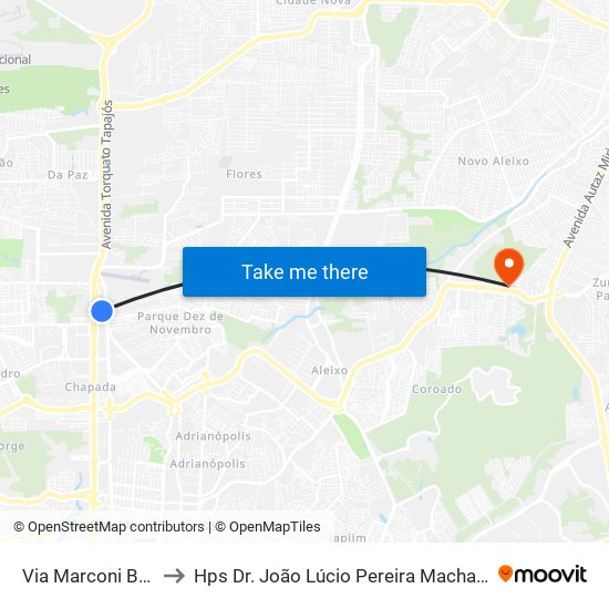 Via Marconi B/C to Hps Dr. João Lúcio Pereira Machado map