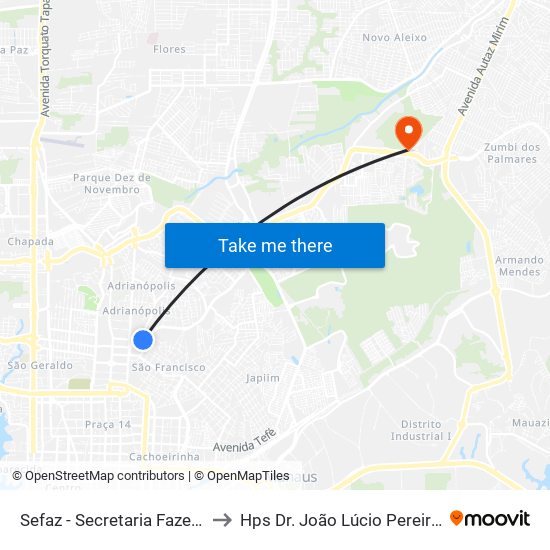 Sefaz - Secretaria Fazendária B/C to Hps Dr. João Lúcio Pereira Machado map