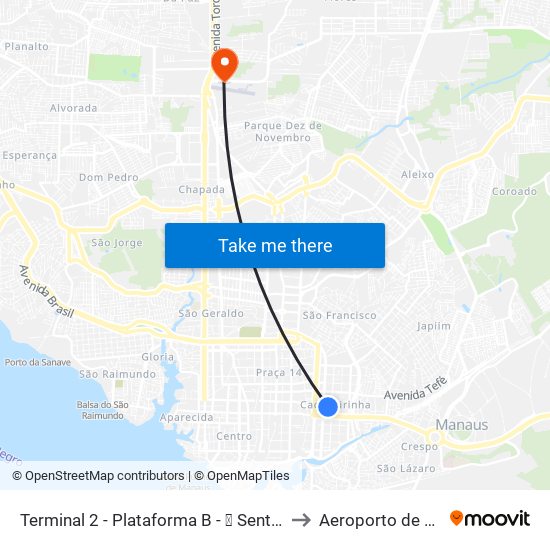 Terminal 2 - Plataforma B - ➑ Sentido Bairro to Aeroporto de Flores map