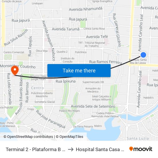 Terminal 2 - Plataforma B - ➒ Sentido Bairro to Hospital Santa Casa De Misericórdia map
