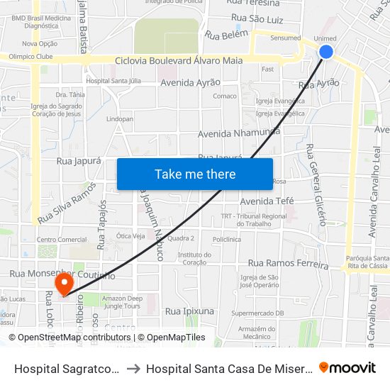 Hospital Sagratcor C/B to Hospital Santa Casa De Misericórdia map