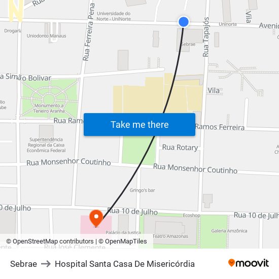 Sebrae to Hospital Santa Casa De Misericórdia map