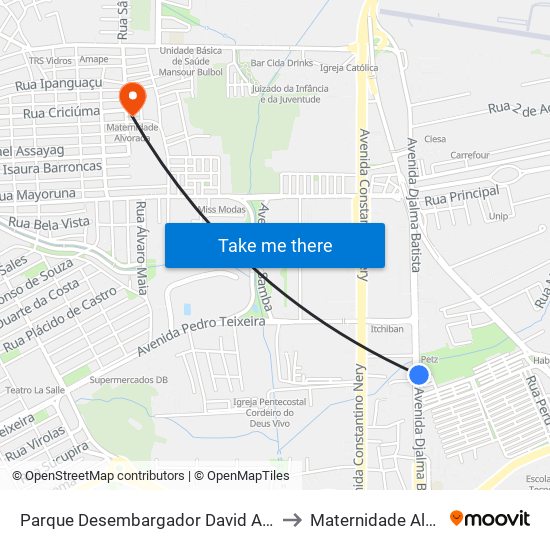 Parque Desembargador David Antônio C/B to Maternidade Alvorada map