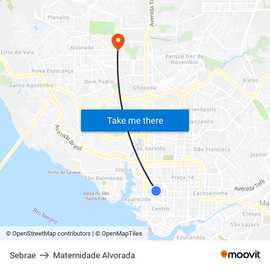 Sebrae to Maternidade Alvorada map