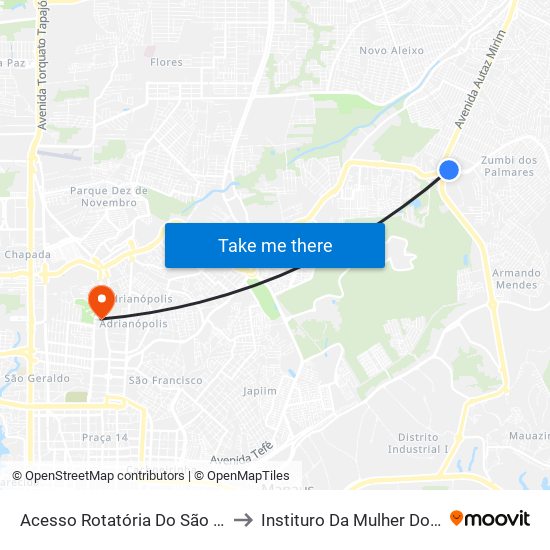 Acesso Rotatória Do São José B/C to Instituro Da Mulher Dona Lindu map