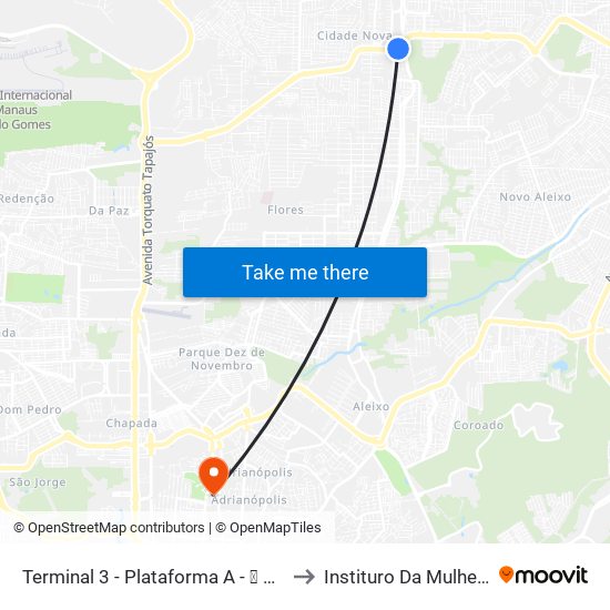 Terminal 3 - Plataforma A - ➍ Sentido Zona Oeste to Instituro Da Mulher Dona Lindu map