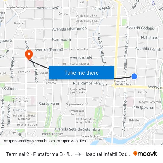 Terminal 2 - Plataforma B - ➏ Sentido Bairro to Hospital Infaltil Doutor Fajardo map