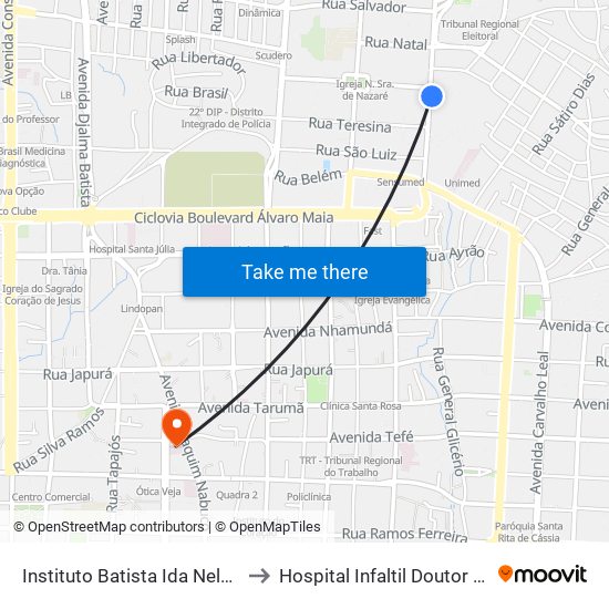 Instituto Batista Ida Nelson C/B to Hospital Infaltil Doutor Fajardo map