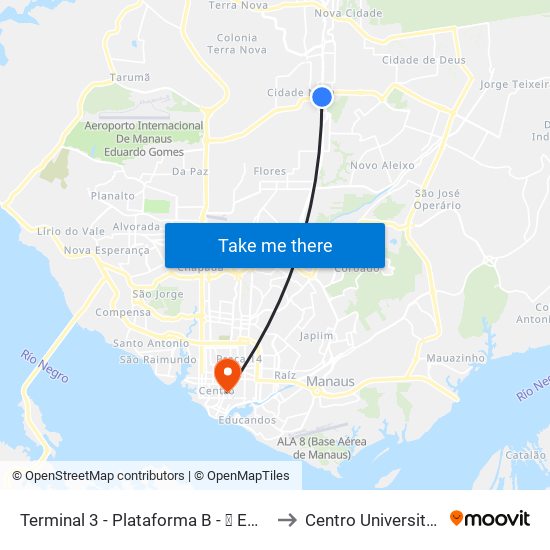 Terminal 3 - Plataforma B - ➓ Embarque Cachoeirinha to Centro Universitário Uninorte map