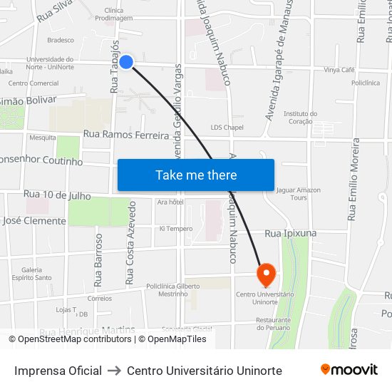 Imprensa Oficial to Centro Universitário Uninorte map