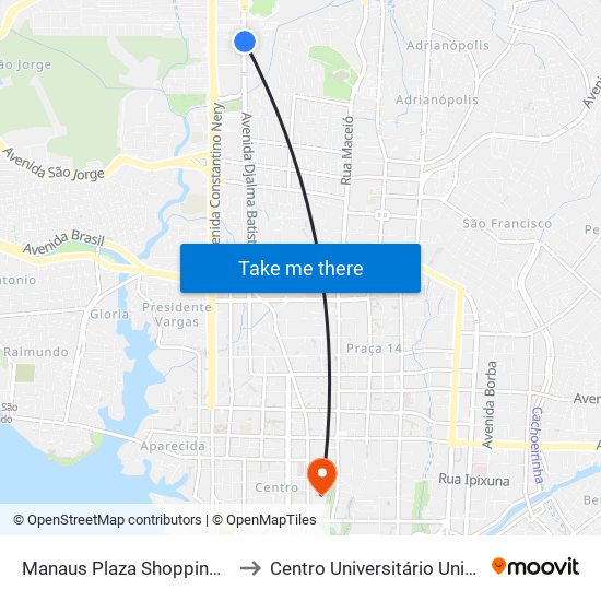 Manaus Plaza Shopping C/B to Centro Universitário Uninorte map