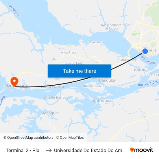 Terminal 2 - Plataforma A - ➋ Sentido Bairro to Universidade Do Estado Do Amazonas - Núcleo De Ensino Superior De Manacaparu map