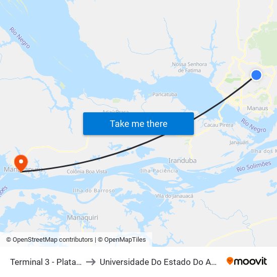 Terminal 3 - Plataforma A - ➍ Sentido Zona Oeste to Universidade Do Estado Do Amazonas - Núcleo De Ensino Superior De Manacaparu map