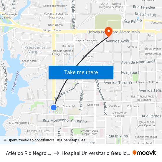Atlético Rio Negro Clube to Hospital Universitario Getulio Vargas map