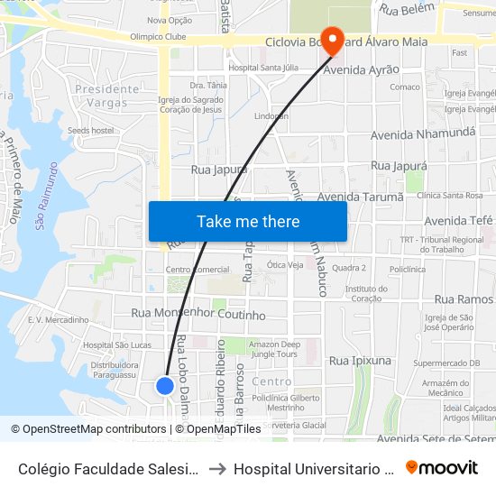 Colégio Faculdade Salesiano Dom Bosco to Hospital Universitario Getulio Vargas map