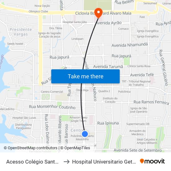 Acesso Colégio Santa Dorotéia to Hospital Universitario Getulio Vargas map