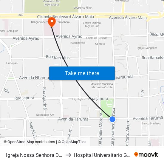 Igreja Nossa Senhora De Fátima C/B to Hospital Universitario Getulio Vargas map