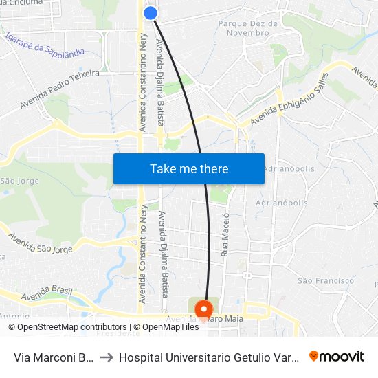 Via Marconi B/C to Hospital Universitario Getulio Vargas map