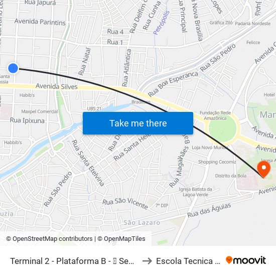 Terminal 2 - Plataforma B - ➏ Sentido Bairro to Escola Tecnica Fucapi map
