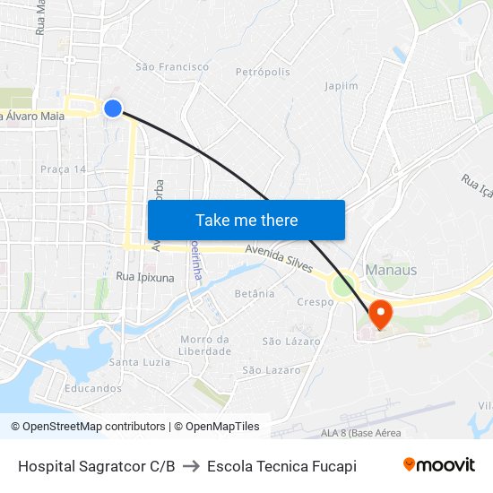 Hospital Sagratcor C/B to Escola Tecnica Fucapi map