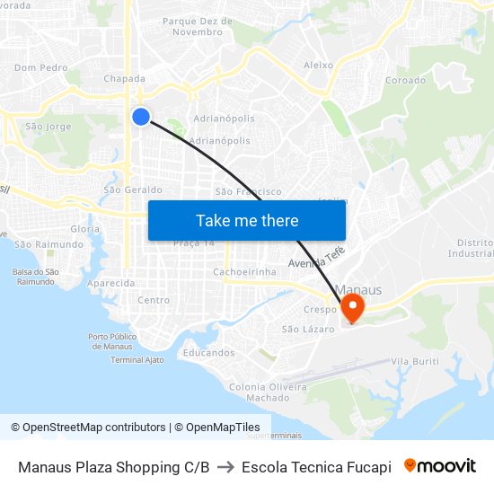 Manaus Plaza Shopping C/B to Escola Tecnica Fucapi map